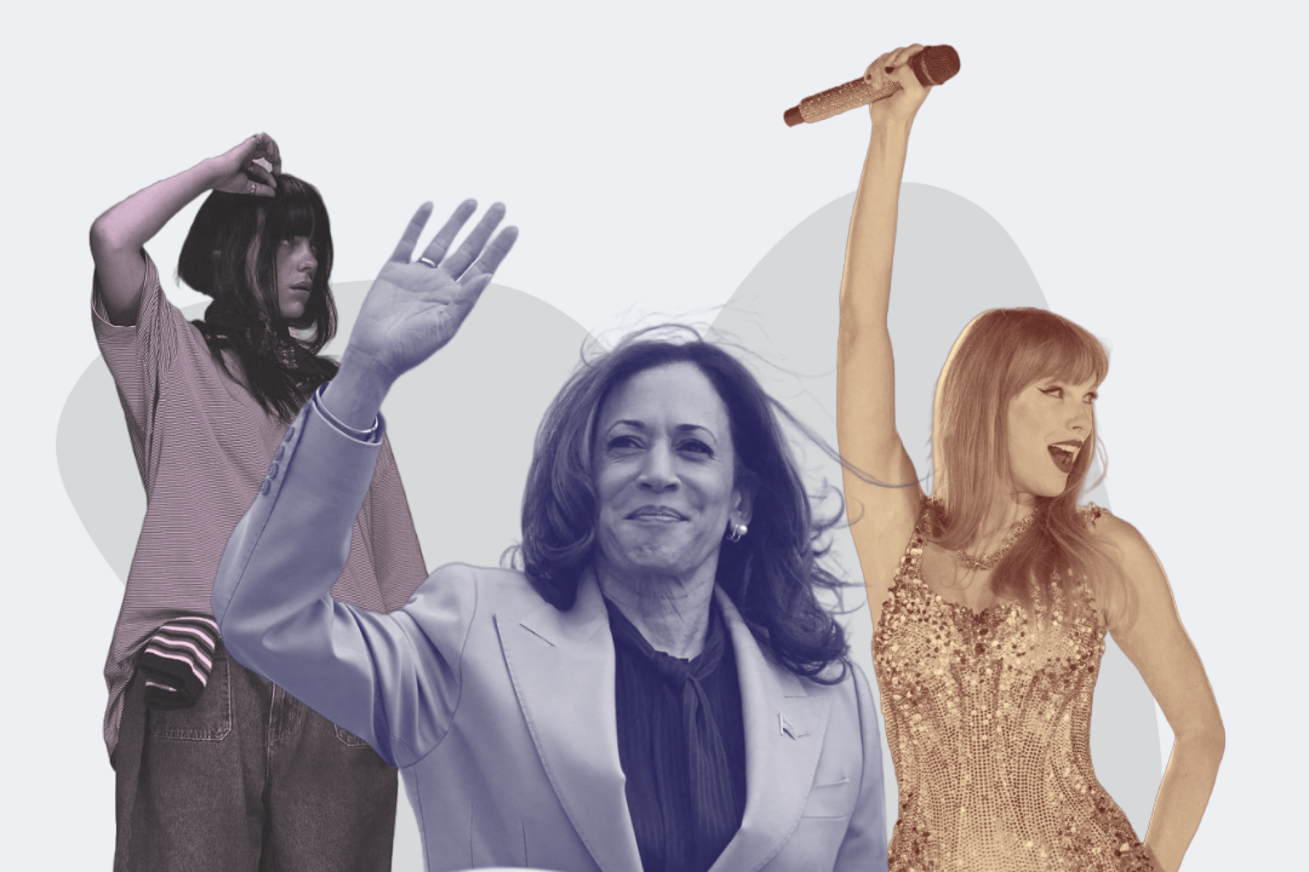 Billie Eilish (L), Kamala Harris (S), Taylor Swift (D)