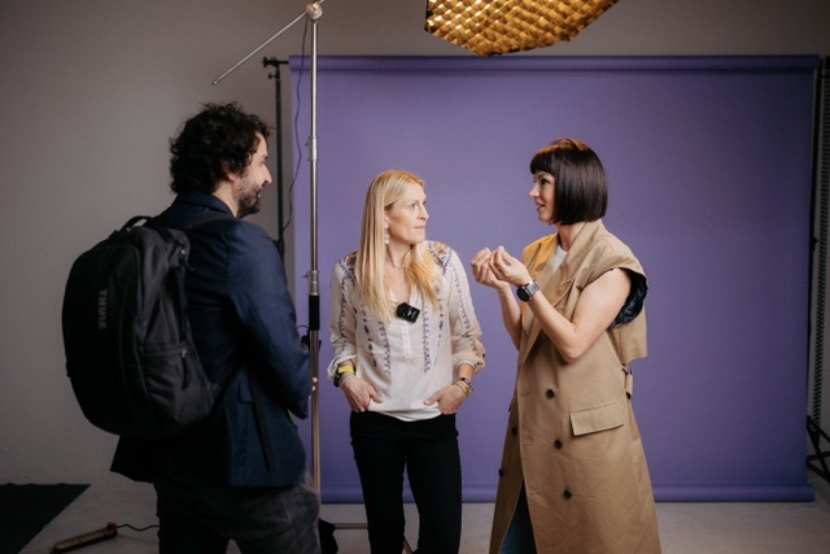 Sa snimanja spota kampanje Pet po pet: Boris Jokić, Janica Kostelić i Ivana Paradžiković.