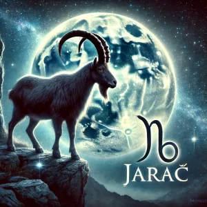 DALL·E 2025-12-17 14.58.20 – A mystical and atmospheric image representing the zodiac sign Capricorn (Jarac in Croatian). A majestic mountain goat with curved horns stands on a ro