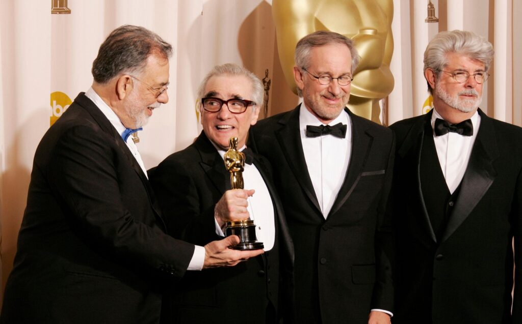 From left, Francis Ford Coppola , Martin Scorsese, Steven Spielberg, George Lucas at the 79th Academy Awards at the Kodak Theater in Los Angeles, California, February 25, 2007.  Photo credit: Francis Specker