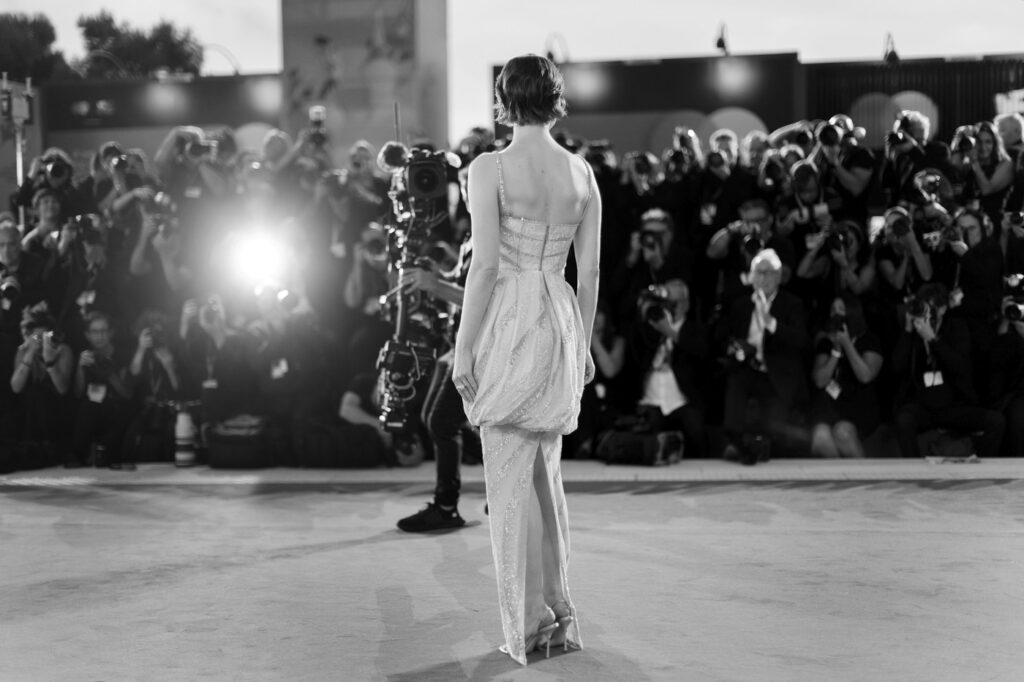 VENICE, ITALY – AUGUST 28: Emma Stone attends the premiere of the movie “Bugonia” during the 82nd Venice International Film Festival on August 28, 202